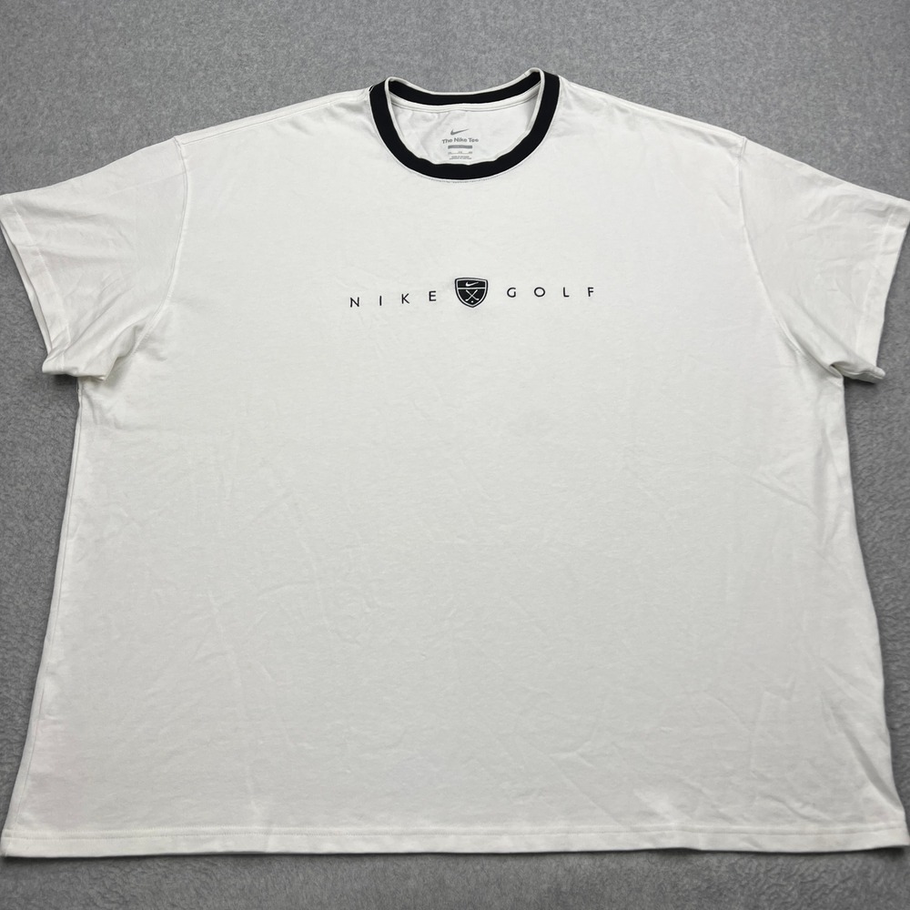 Nike Golf T-Shirt Mens 4XL White Embroidered Logo Loose Fit Ringer Tee IH2055